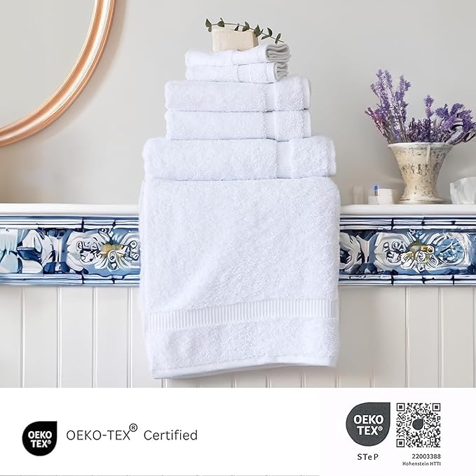 SALBAKOS 100% Turkish Cotton 6-Piece Towel Set | Heirloom Quality Hotel & Spa Collection | Soft, Super Absorbent 2 Washcloth, 2 Hand, 2 Bath Towel Sets | Made in Turkey (White, 6 Piece Towel Set)