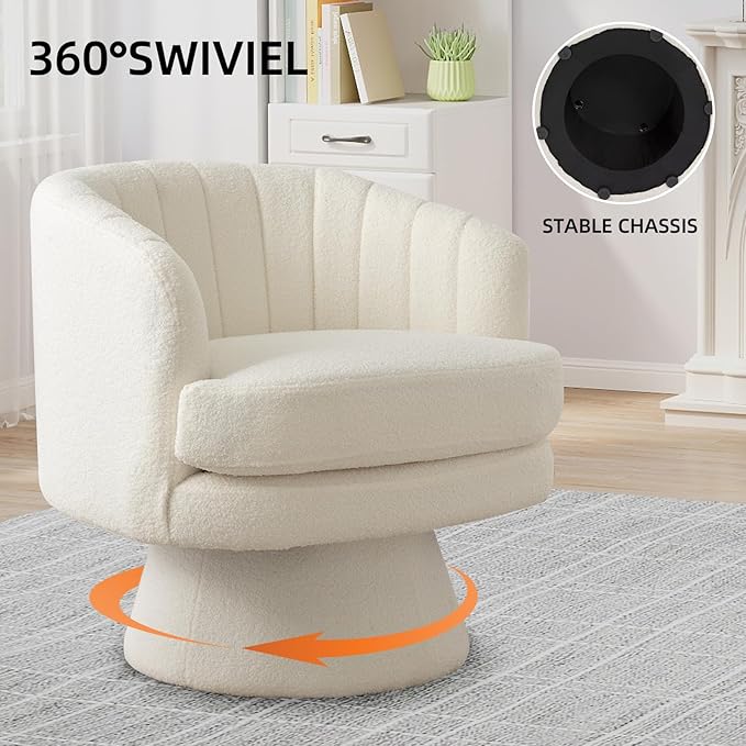 Phoenix Home Swivel Barrel Accent Chair, Mid Century 360 Degree Swivel Barrel Chair, Overstuffed Round Reading Lounge Chair Berber Fleece, Ideal for Living Room, Bedroom, Living Room, Office, Beige