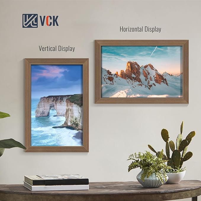 VCK 12x18 Brown Picture Frames 3 Pack, High-End Wood Wide Border Poster Frame, Multi-Directional Display Family Photos, Office Prints, Studio/Gallery/Home Artwork