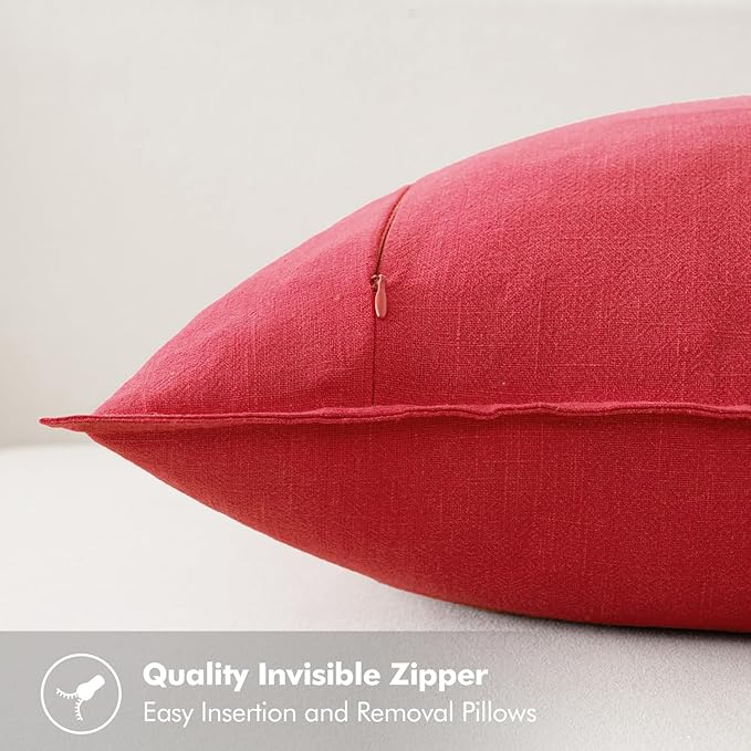 MIULEE Decorative Linen Euro Sham Pillow Covers 26x26 Red Boho Farmhouse Neutral Couch Throw Pillows for Bed Pack of 2 Accent Modern Pillowcase Sofa Livingroom Home Decor
