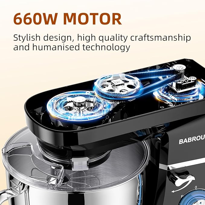 8.45 QT Stand Mixer - 660W 6 Speed Large Capacity Kitchen Electric Mixer with Whisk Dough Hook Mixing Beater Household Food Mixer for Baking Cakes Cookie Bread Salad (Black)