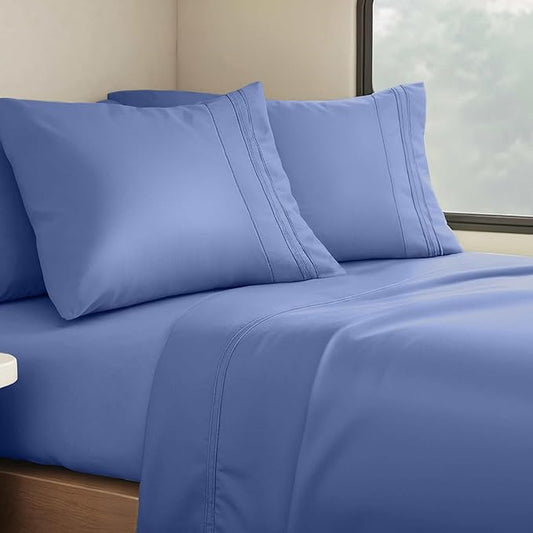 Clara Clark Bed Sheets, Premier 1800 Series 4 Piece RV Queen Sheet Set, Luxury Soft Sheets for RV Bunks, Short Queen - Steel Blue
