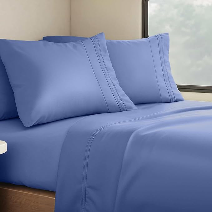 Clara Clark Bed Sheets, Premier 1800 Series 4 Piece RV Queen Sheet Set, Luxury Soft Sheets for RV Bunks, Short Queen - Royal Blue