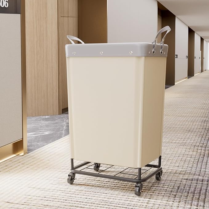 Lifewit 165L Laundry Basket with Wheels, Large Heavy Duty Commercial Rolling Laundry Hamper with Handles, Tall Steel Frame Laundry Cart for Laundry Room Bedroom Hotel Home Dorm, White