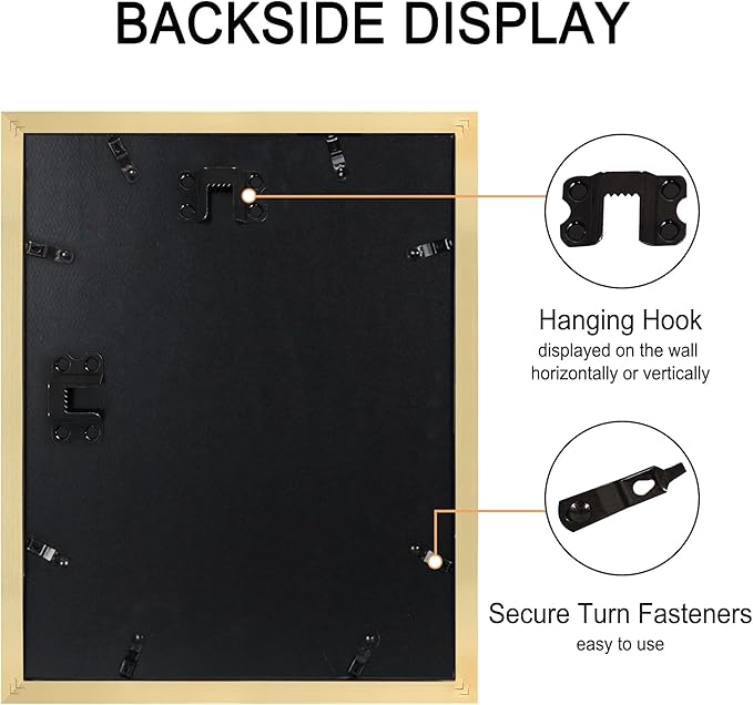 11x14 Picture Frame Set of 4, High Definition Real Glass, Display Pictures 8x10 with Mat or 11x14 Without Mat, Gallery Wall Hanging Photo Frames, Gold