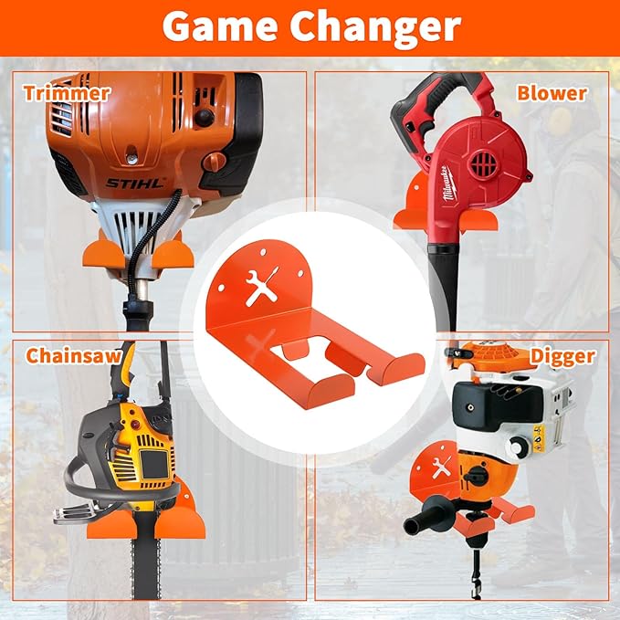 Upgraded Trimmer Rack Wall Mount - 8" Heavy Duty Weed Eater Hanger for Garage Wall Bracket, Garden Power Tool Holder Organizer Hooks for Grass Trimmer, Hedge Trimmer, Leaf Blower and Chainsaw, 2 Pack