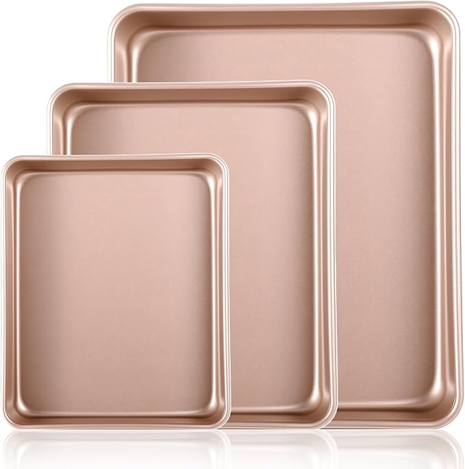 3 Pcs Baking Sheet Set, Cookie Sheets For Baking with Square Texture Pattern, Thicker Carbon Steel Non-stick Bake Pan Roll Pans Tray for Oven (9''/11''/13'')
