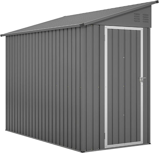 Shed Lean to Storage Shed, Outdoor 4' x 8' Metal Wall Side Storage Sheds & Outdoor Storage, Garden Storage Cabinet for Backayrd, Patio and Outdoor Use,Grey