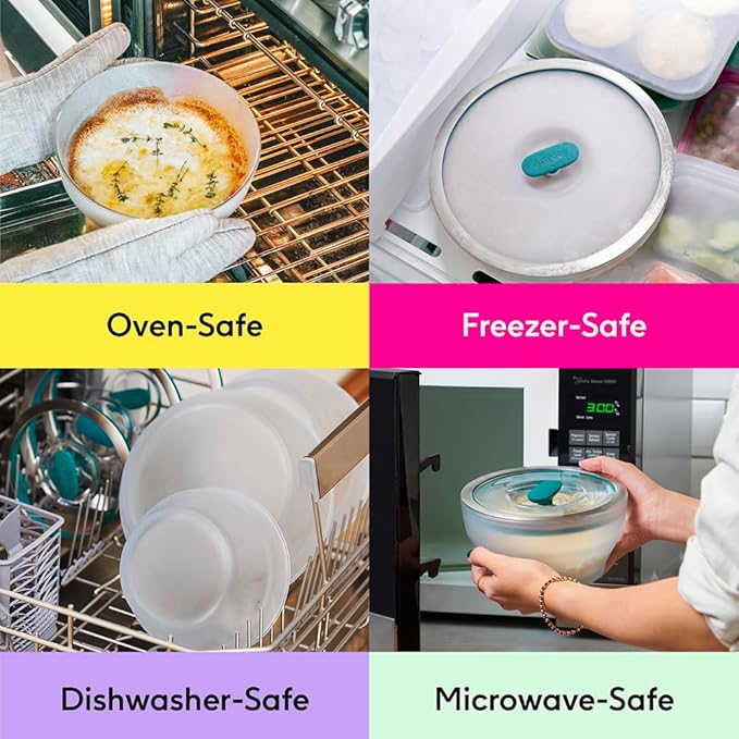 Anyday 2-Pack (2-Cup) Glass Food Storage Set with Glass Lids | Plastic-Free Frosted Meal Prep Bowls | Stackable Airtight Storage Container Set with Vented Silicone Lid for Microwave-Safe Reheating