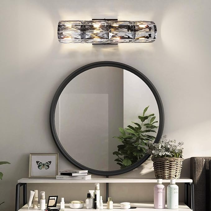 Crystal Wall Sconce,Indoor Modern Sconces Wall Lighting, Matte Black Wall Sconces for Bathroom,Bedroom,Living Room,Hallway