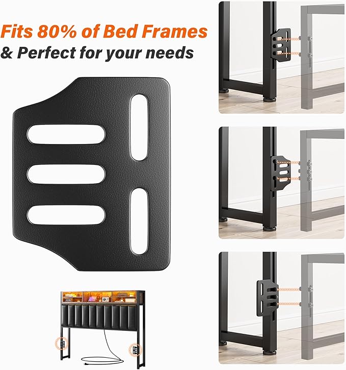 EnHomee Headboard Queen Size with Charging Port, Queen Headboard with LED Light, Headboard Only with Storage Shelf, Upholstered for Bedroom