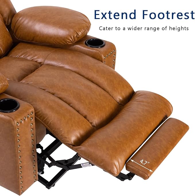 Large Power Lift Chair Recliner for Elderly with Heated and Massage, Overstuffed Adjustable Lift Chair, 3 Position, Breathable Leather, USB-A&USB-C, Cup Holder (Tall Man-7523, Caramel)