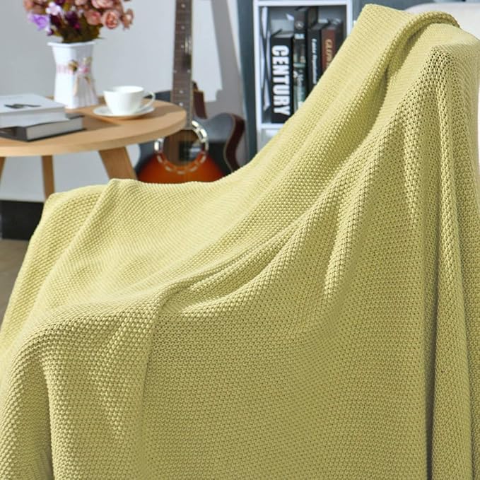 PiccoCasa 100% Cotton Knit Throw Blanket,Solid Lightweight Decorative Throws and Blankets,Soft Knitted Throw Blanket for Sofa Couch, Dark Sea Green 50" x 60"