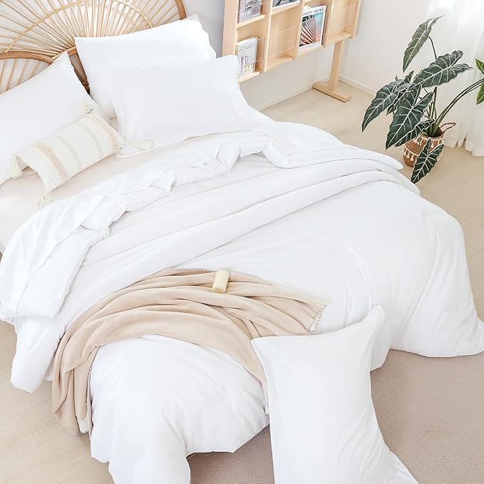 weigelia Queen Comforter Set White Comforter Set Queen 7 Pieces Bed in a Bag Queen Size Bedding Set with Fitted Sheets, Flat Sheets, Pillow Shams and Pillowcases
