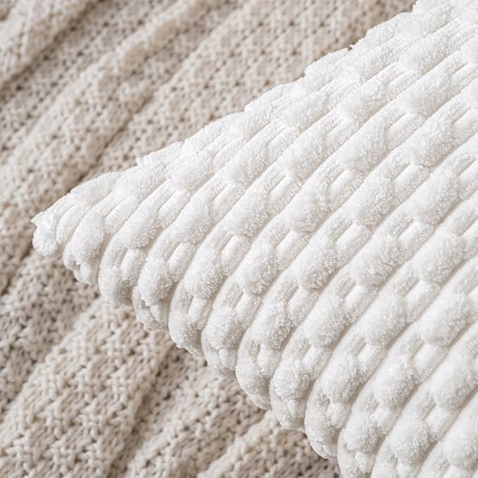 MIULEE Throw Pillow Covers Soft Corduroy Decorative Set of 2 Boho Striped Pillow Covers Pillowcases Farmhouse Home Decor for Couch Bed Sofa Living Room 18x18 Inch Pure White