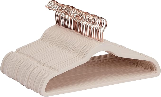 Amazon Basics Slim Velvet, Non-Slip Suit Clothes Hangers, Pack of 50, Blush Pink/Rose Gold