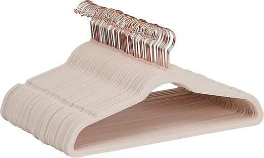 Amazon Basics Slim Velvet, Non-Slip Suit Clothes Hangers, Pack of 50, Blush Pink/Rose Gold
