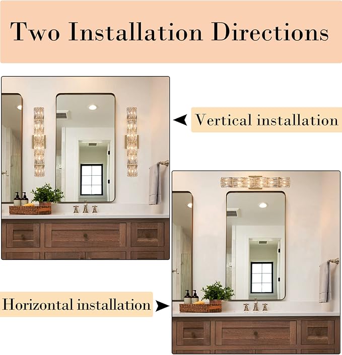 SAMTEEN 23.6-Inch Crystal Wall Sconce Gold Sconces Wall Lighting Mid-Century Modern 6-Light Wall Mount Light Brass Glass Wall Light Fixture for Bathroom Bedroom Hallway