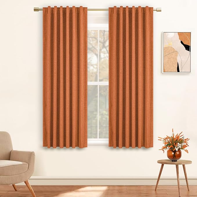 Burnt Orange 100% Blackout Curtains 63 inches Length Long, Thermal Insulated Drapes Rod Pocket/Back Tab/Clip Rings Room Darkening for Living Room Bedroom 2 Panels Set 52x63 Terracotta
