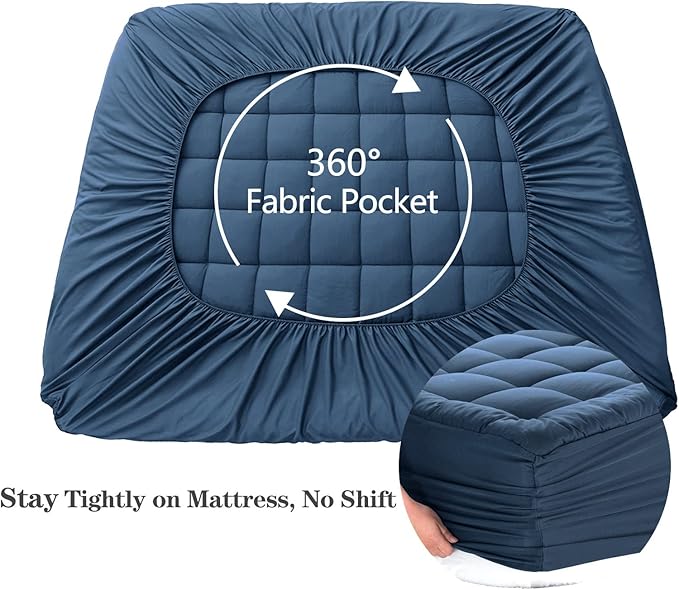 EASELAND California King Mattress Pad Pillow Top Mattress Cover Quilted Fitted Mattress Protector Long 8-21" Deep Pocket Cooling Mattress Topper (72x84 Inches, Dark Blue)