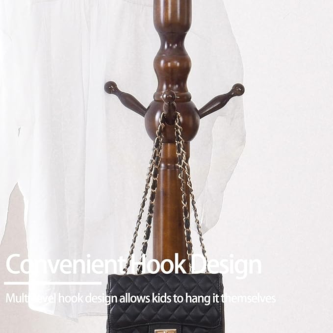 Wooden Coat Rack, Heavy Duty Coat Rack Freestanding with 11 Smooth Hooks, Coat Tree, Vintage Clothes Hanger Stand with Stable Disc Base for Bedroom, Entryway, Office-Load 180lbs (Walnut Brown)