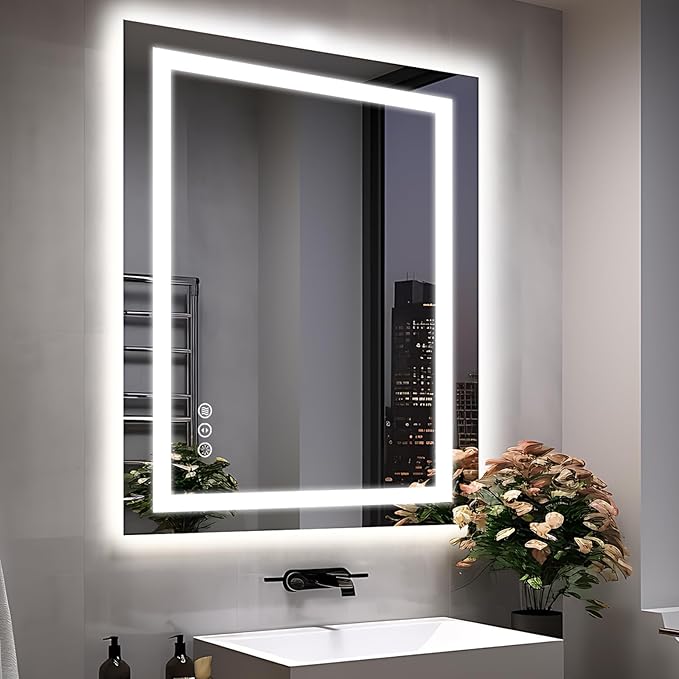 28"x36" LED Bathroom Mirror for Wall, Front and Backlit, Anti-Fog Vanity With Lights, Stepless Dimmable, 3 Colors Smart (Horizontal/Vertical)