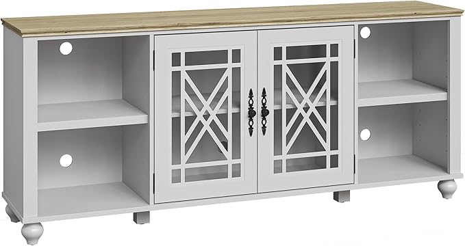 70" Vintage TV Stand with Carved Doors for TVs Up to 80" -Grayish-White
