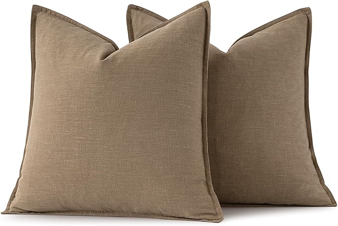 MIULEE Decorative Linen Pillow Covers 20x20 Inch Khaki Boho Farmhouse Neutral Couch Throw Pillows for Bed Pack of 2 Accent Modern Pillowcase Sofa Livingroom Home Decor