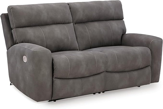 Signature Design by Ashley Next-Gen DuraPella Contemporary Faux Leather Modular Wall Hugger 2-Piece Power Reclining Sectional Loveseat with Adjustable Headrest and USB Ports, Gray