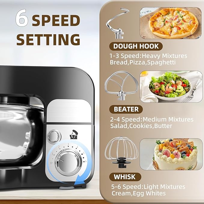 Stand Mixer, 4-QT 700W 6-Speeds Electric Food Mixer with Pouring Shield, Stainless Steel Mixing Bowl, Dough Hooks & Mixer Beaters for Dressings, Frosting, Meringues & More (DZ1)