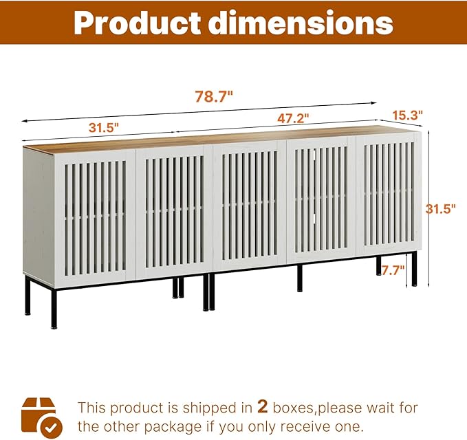 Farmhouse TV Stand for TVs up to 85 inch, 2 in 1 Entertainment Center TV Console with Storage Cabinets and Metal Base,Media Console for Living Room, Antique White