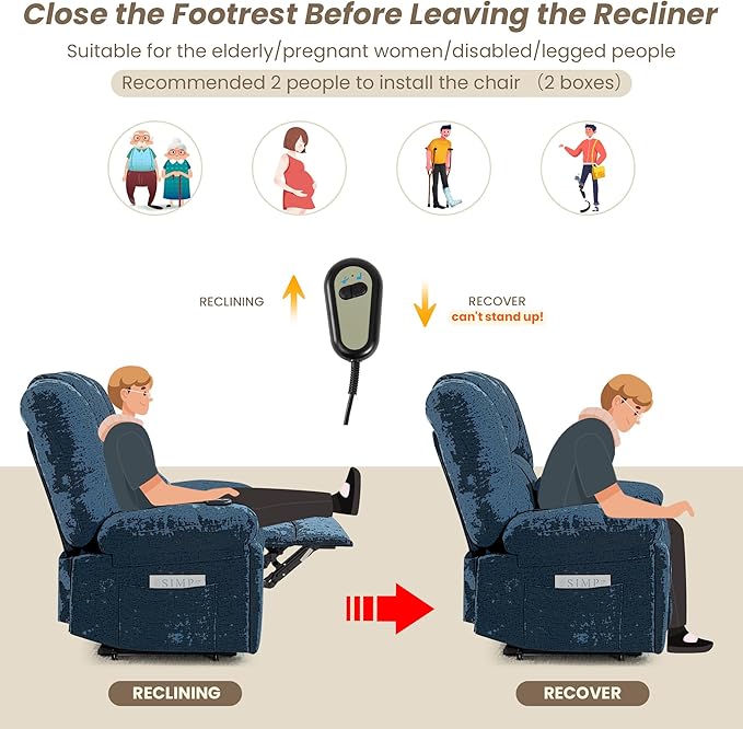 Oversized Power Recliner Chair 350lb with Hidable Cup Holders, Extra Wide Large Big Electric Recliner Chair with Lumbar Support Pillow Nursery Chair Living Room (Power, BLUE-6001)