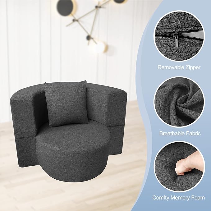 ANONER 12 Inch Modern Folding Sofa Memory Foam Fold Out Chair Sofa with Pillow, Lounge Chair Floor Futon Couch, Washable Cover