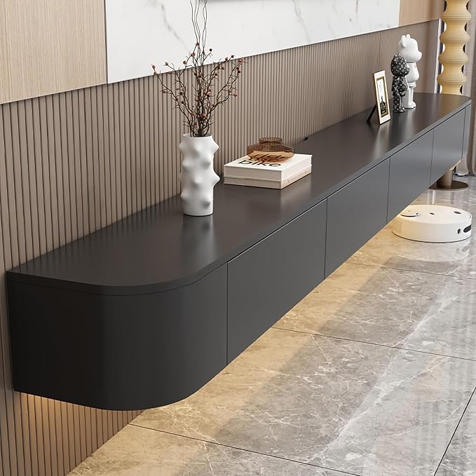 Floating TV Stand,47-118 Inch Wall Mounted TV Shelf,Modern Entertainment Center Media Console with Storage for Bedroom,Living Room (Black with Light, 86.6")