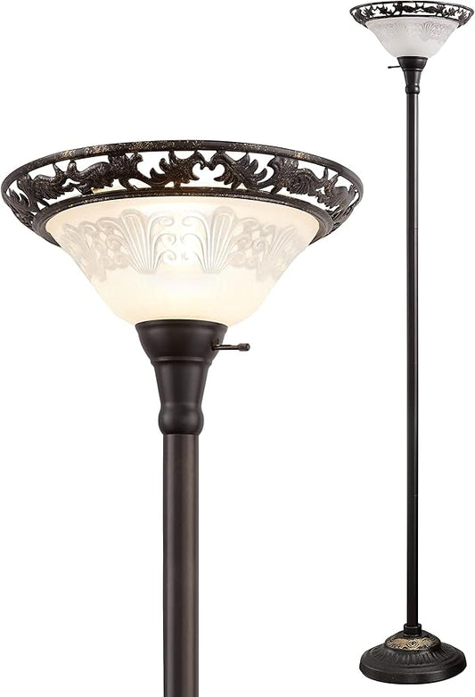 Luvkczc Victorian Floor Lamp, 70" Elegant Standing Lamp with Alabaster Glass Shade, Metal Pole & Heavy Base, Vintage Tall Corner Lamp for Bedroom, Living Room, Office. No Bulbs (1 Head)