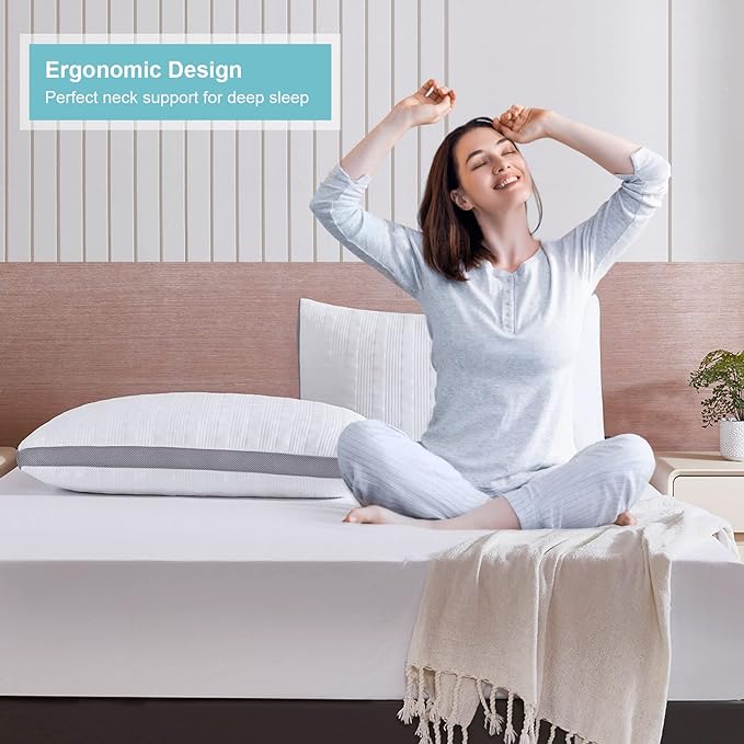 Meoflaw Cooling Queen Size Pillow, Shredded Memory Foam, Supports Back & Side Sleepers, Adjustable with Washable Cover