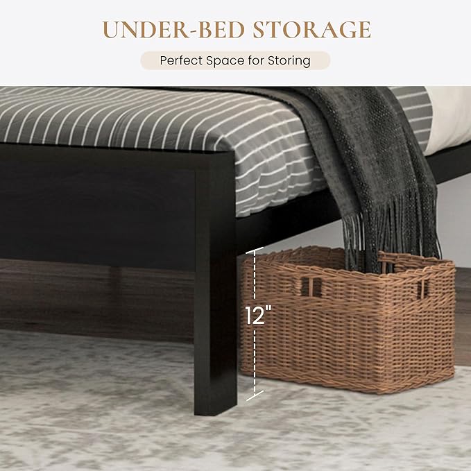 SHA CERLIN 14 Inch King Size Metal Platform Bed Frame with Wooden Headboard and Footboard, Mattress Foundation, No Box Spring Needed, Large Under Bed Storage, Black Oak