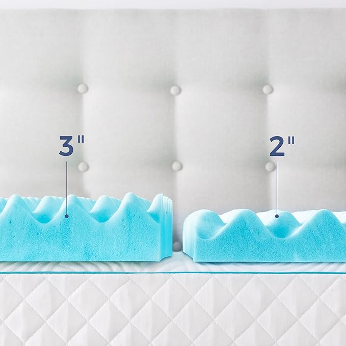 Linenspa 2 Inch Convoluted Gel Swirl Memory Foam Mattress Topper - Promotes Airflow - Relieves Pressure Points - Queen
