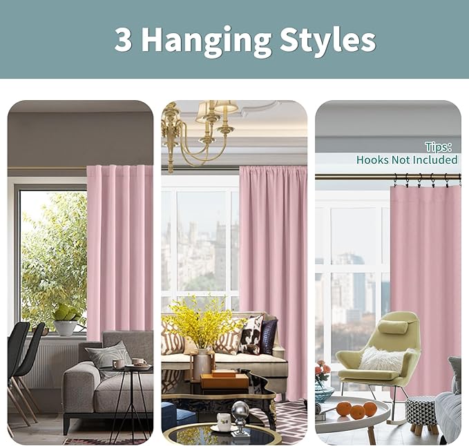 BGment Pink 100% Blackout Curtains for Bedroom, 78 Inch Black Out Living Room Panels with Thermal Liner, Rod Pocket and Back Tab Double Layer Room Darkening Drapes, 2 Panels, 52 x 78 Inch