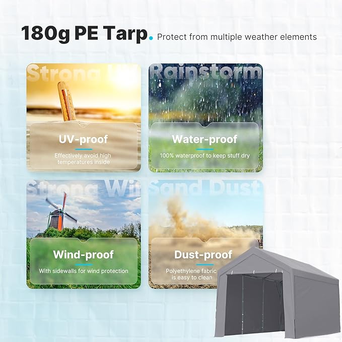 ADVANCE OUTDOOR 10x20 ft Heavy Duty Carport Garage Shelter, Adjustable Height (6.5-11ft) Waterproof Canopy with Removable Sidewalls for Cars, RV, Boat, Truck, Party - Gray