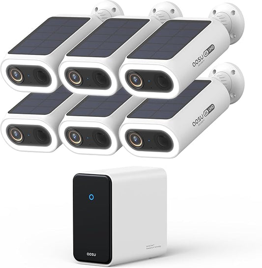 AOSU 4K Security Cameras Wireless Outdoor System, 6-Cam Kit with HomeCortex AI, Face Recognition & Behavior Detection, Dual Solar Power, Expandable Up to 16TB, No Monthly Fees for Home Surveillance
