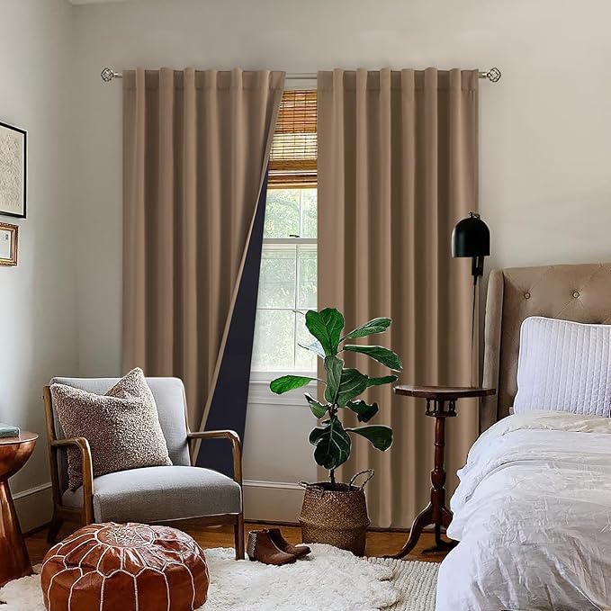 BGment Taupe Blackout Curtains 78 Inches Long with Thermal Liner for Bedroom, 100% Blackout Noise Reducing Double Layer Rod Pocket Back Tab Curtains for Living Room, 2 Wndow Panels, Each 52 x 78 Inch