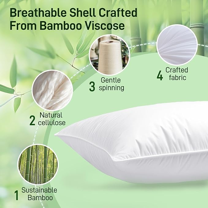 Hypoallergenic Bamboo Viscose Shell, Soft King Size Bed Pillow with Down Alternative Filling, Oeko-Tex Certified, Luxury Hotel Quality for Back, Stomach and Side Sleepers