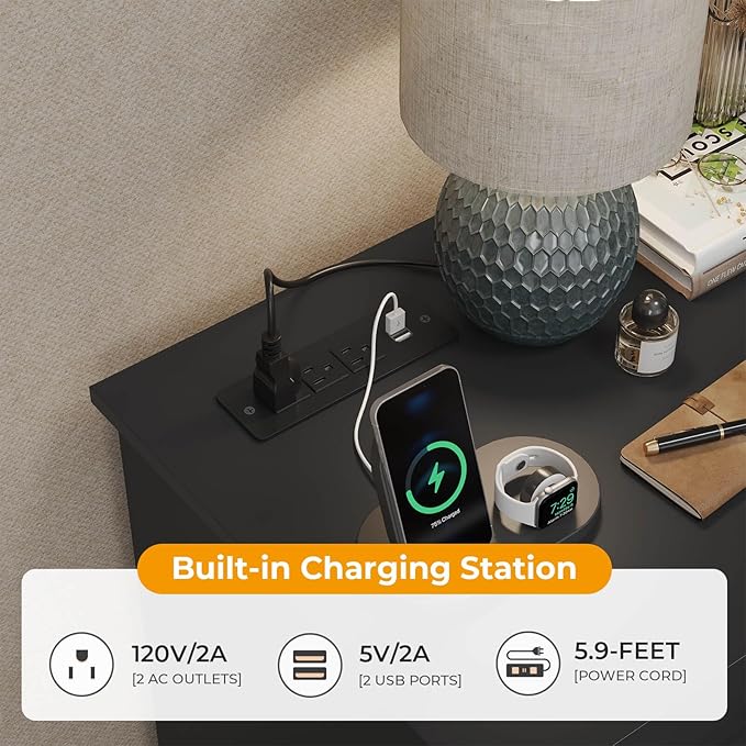 Hasuit 10 Drawer Dresser for Bedroom, Large Chest of Drawers with Charging Station, 55.1'' Wide Storage Clothes Closet Organizer, Long Dresser TV Stand for Living Room, Black