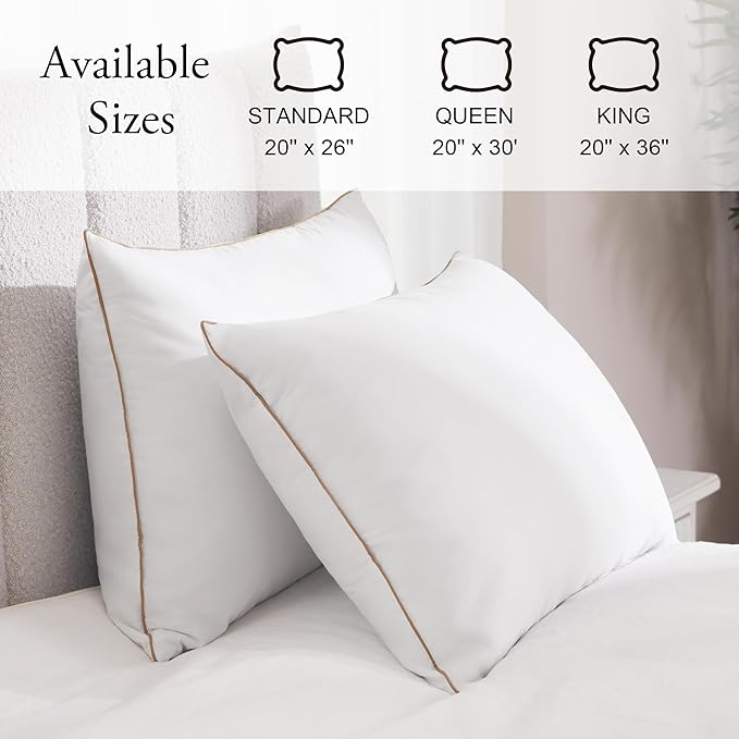 Deodar Bed Pillows Goose Feather Down Pillows Queen Size Set of 2 - Made in USA Hotel Pillow for Sleeping Soft Fluffy Pillow for Back Side Stomach Sleepers 20" x 30"