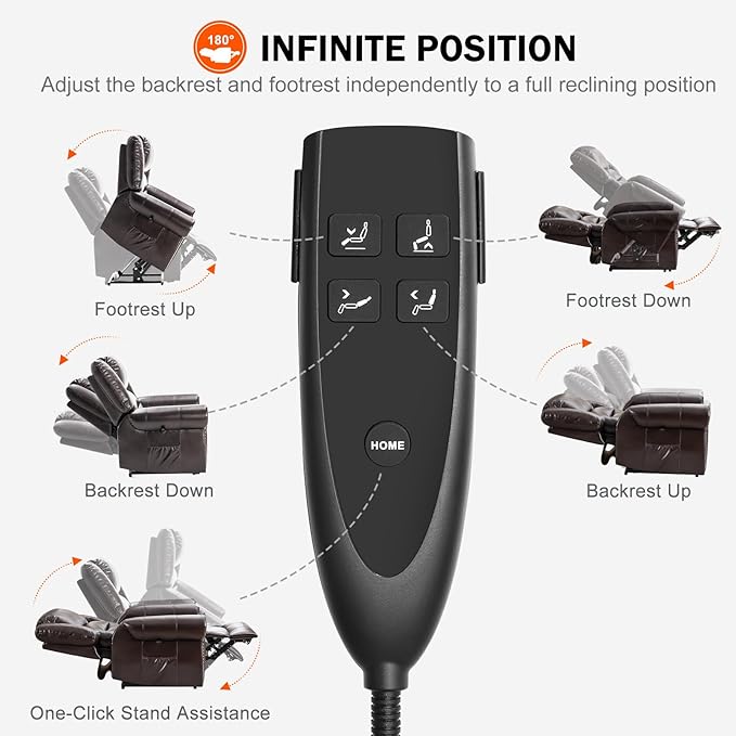 CDCASA Dual Motor Lay Flat Lift Chairs Recliners for Elderly with Massage and Heat, Breathable Leather Infinite Position Large Sleeping Electric Power Lift Chair Recline, Set of 2, Brown