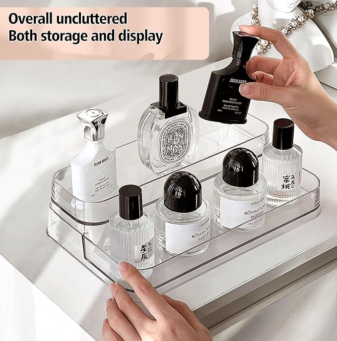 2 Tier 4 rows Nail Polish Organizer Acrylic Display Stand for Nail Polish Holder 2 pack, Nail Art Supplies Storage Rack for Essential Oils, Makeup Brushes, Jewelry, Clear Acrylic Display Case