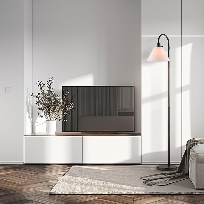 GLOBE Electric 61000146 62" Floor Lamp, Matte Black, White Fabric Shade, On/Off Rotary Switch on Socket, 6-Foot Black Cord, Reading Light, Bedroom, Living Room, Home Decor