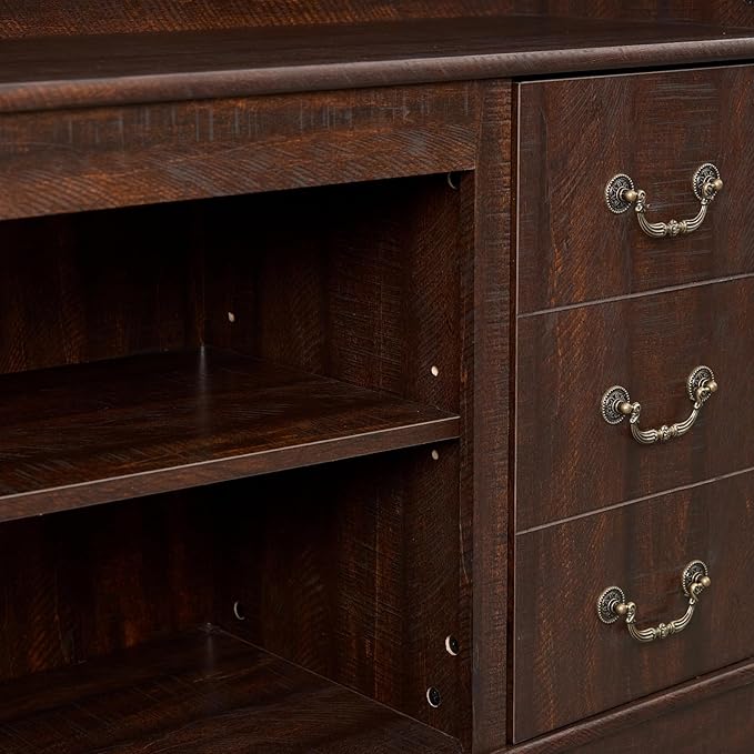 HMFULE 60" Entertainment Center for 60 65 Inch Television, TV Stand with Storage Cabinets & 2 Doors & Adjustable Shelves, Modern TV Console, Rustic Farmhouse Living Room Furniture (Espresso)