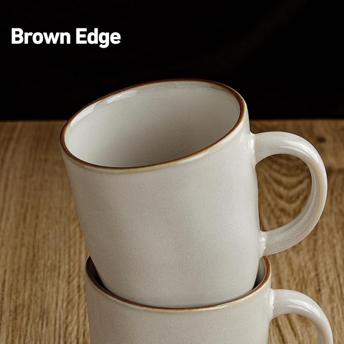 famiware Coffee Mugs Set of 4, Ocean Square 13oz Coffee Cup Set with Handle for Cocoa, Milk, Hot Chocolate, Stoneware Cups for Kitchen, Reactive Glaze, Microwave and Dishwasher Safe, Cappuccino White